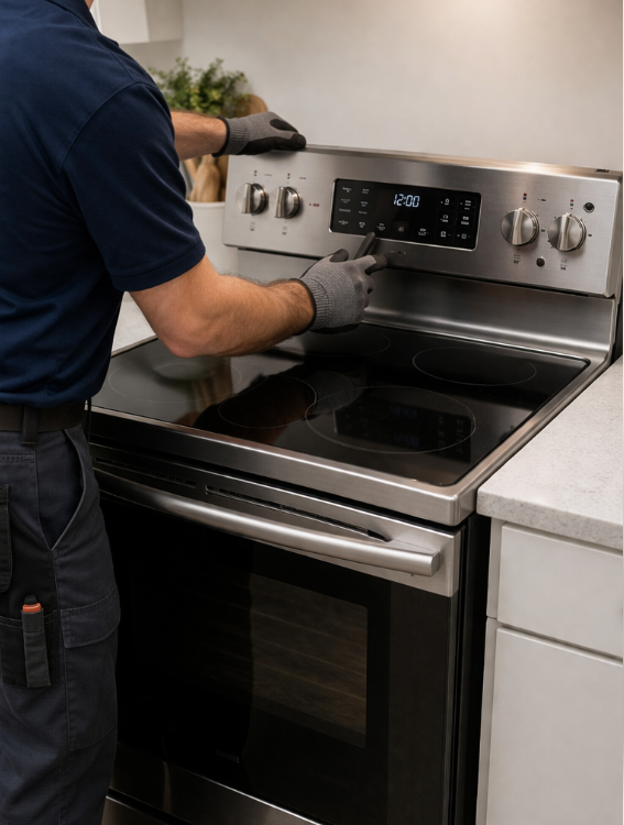 Technician repairing an oven or stove in Ottawa